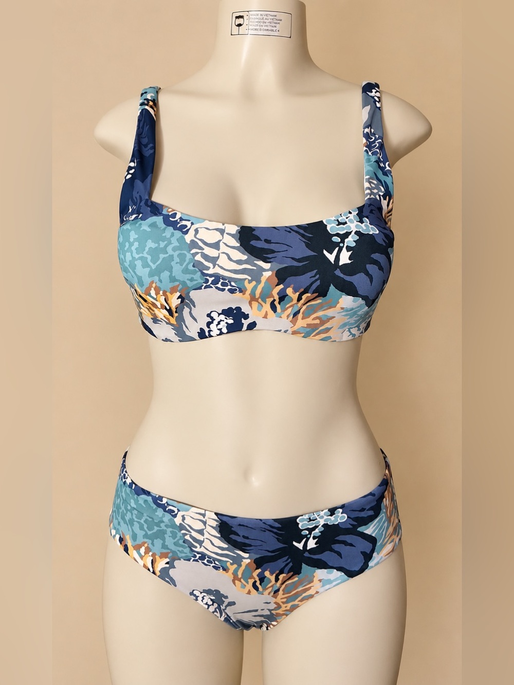 Athleta Navy, Light Blue & Tan Floral Bikini Set Bora Multi Floral